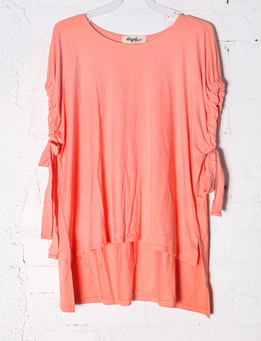 SUPER SOFT KNIT PEACH CORAL SYNCHED TIE SLEEVES CAPE DRAPE TOP- PLUS- SALE
