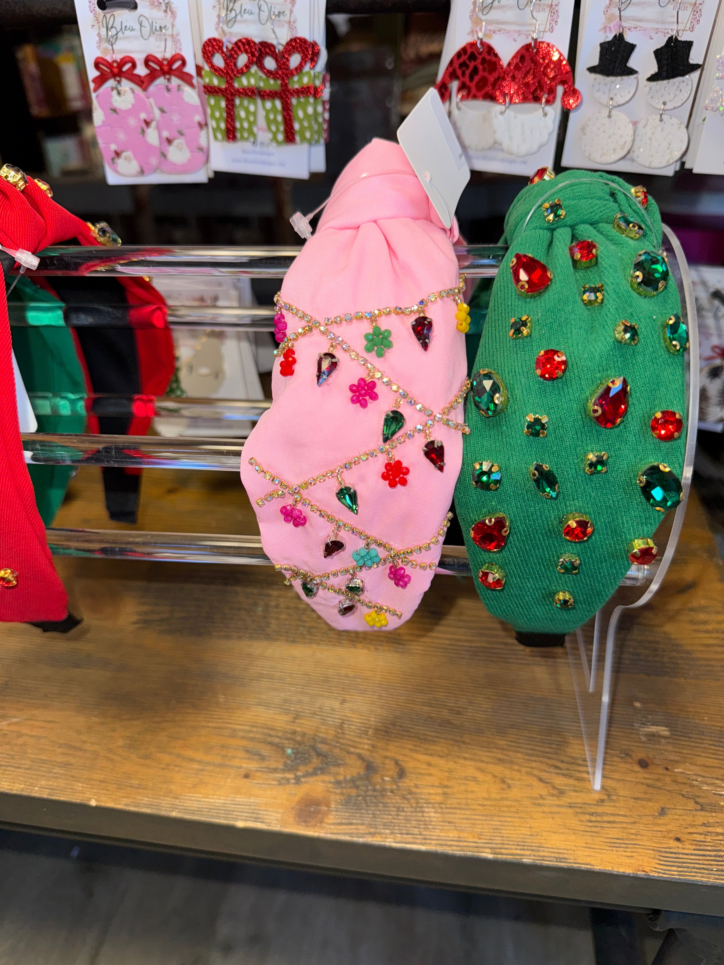 PINK CHRISTMAS LIGHTS BLINGY TOP KNOT HEADBAND