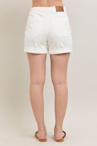 WHITE JOGGERS HIGH WAIST CUFFED JUDY BLUE DENIM SHORTS