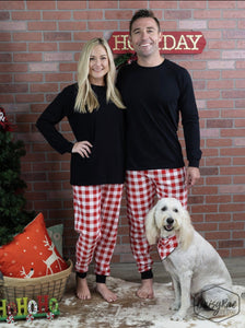 It’s Bed Time Black Red White Plaid PJs 2pc Longsleeve & Long Pants Loungewear Set