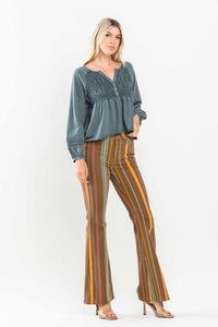 Mid Rise Stretch Striped Flare Judy Blue Denim