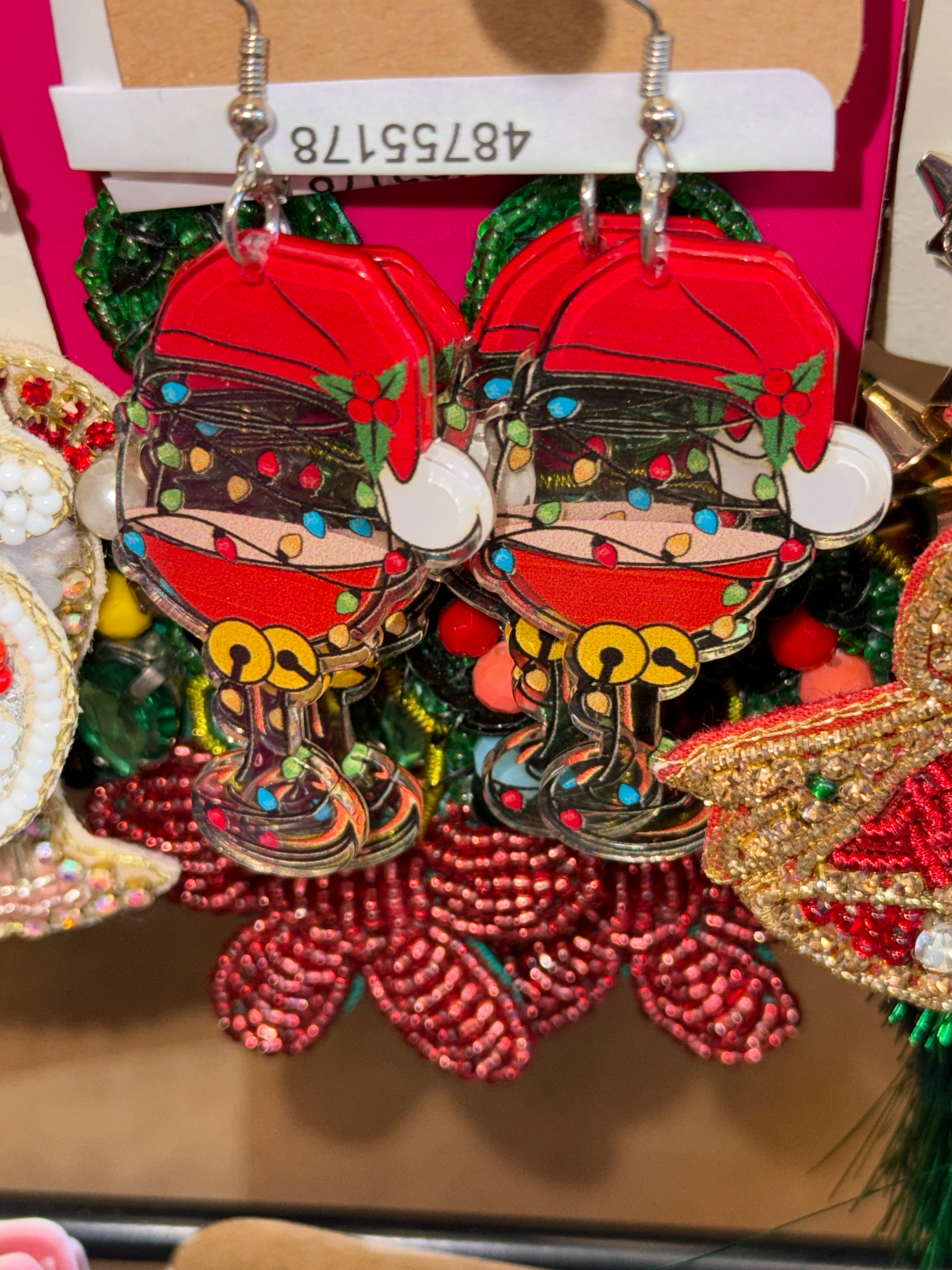 SANTA HAT WINE GLASS CHRISTMAS EARRINGS
