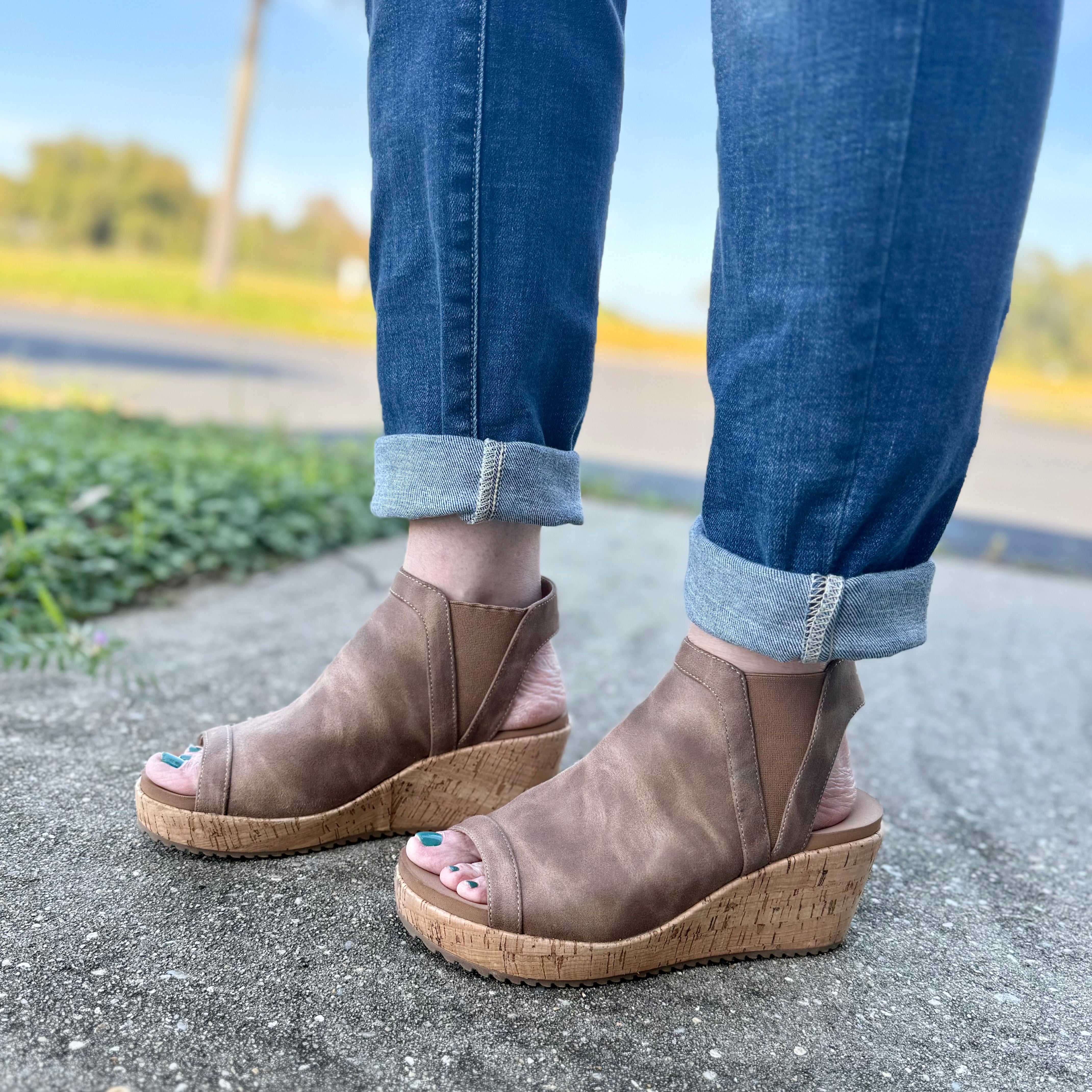 EASY NOW TAN OIL PU CORKYS SANDAL WEDGES
