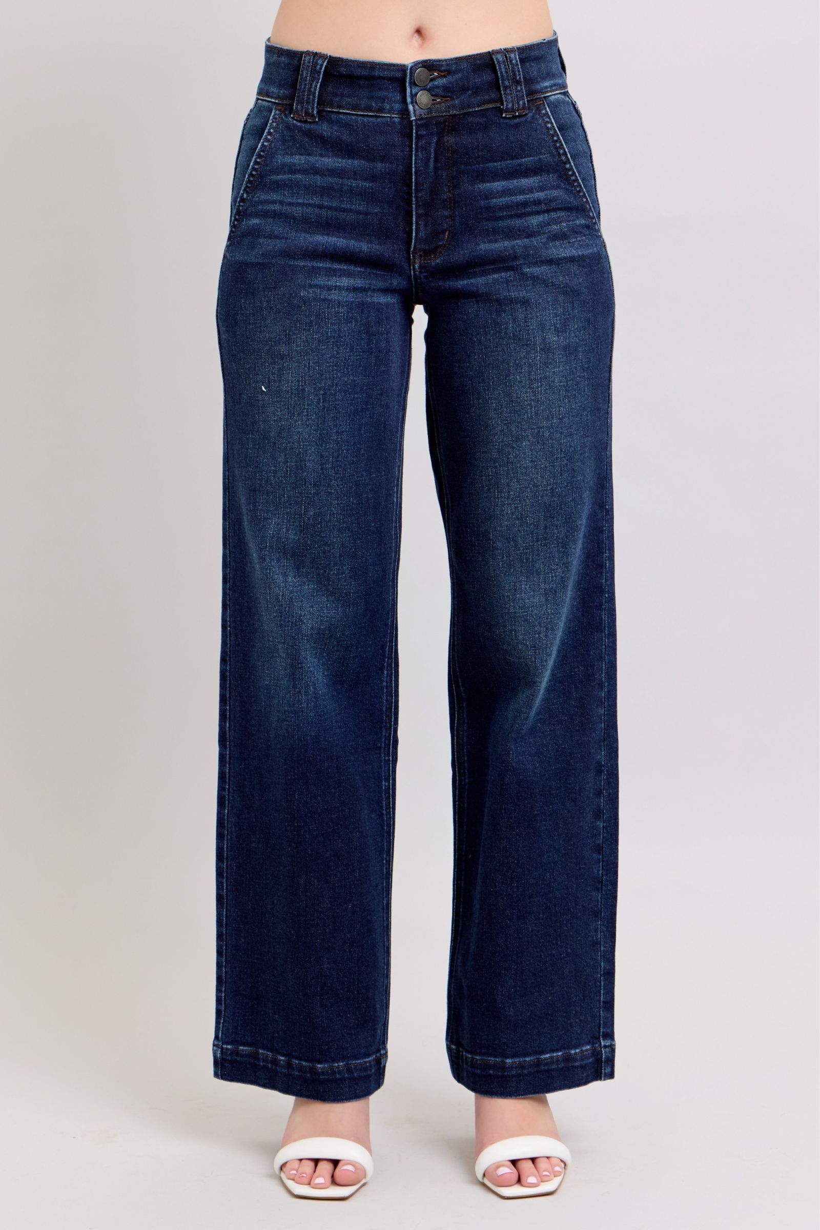 DARKWASH HIGH WAIST WIDE LEG "TROUSER LOOKING JEANS" JUDY BLUE DENIM