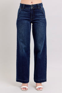 DARKWASH HIGH WAIST WIDE LEG "TROUSER LOOKING JEANS" JUDY BLUE DENIM