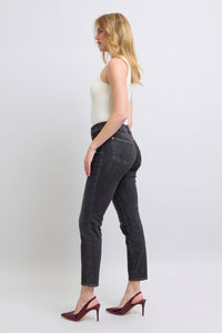 BLACK VINTAGE WASH MID RISE TUMMY CONTROL SLIM FIT JUDY BLUE DENIM