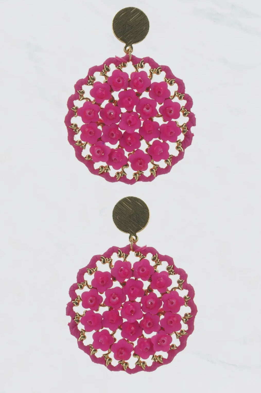 SEA-GLASS-BEADS METAL TOPPER STUD ROUND EARRINGS