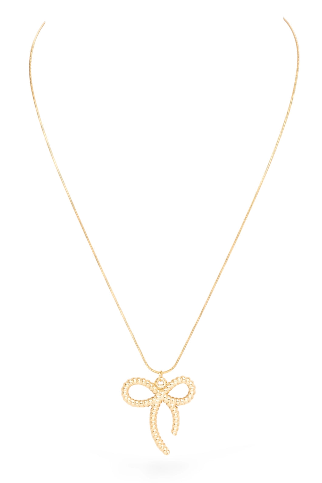 GOLD STAINLESS STEEL RIBBON BOW PENDANT NECKLACE
