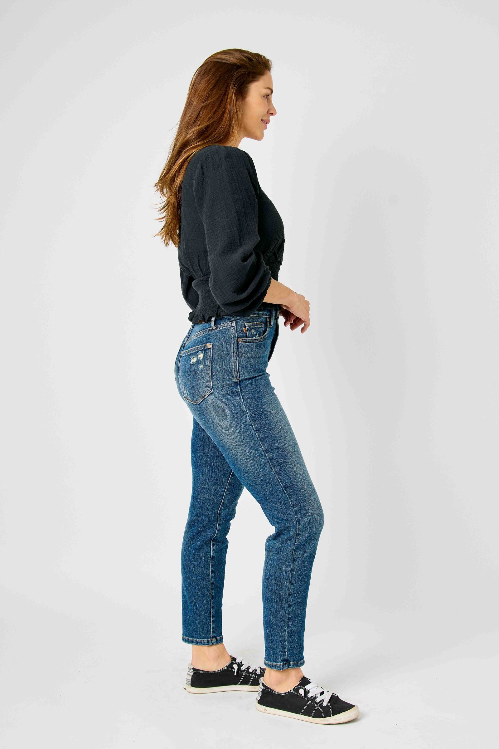 HIGH WAIST TUMMY CONTROL SLIM DARKWASH JUDY BLUE DENIM-PLUS