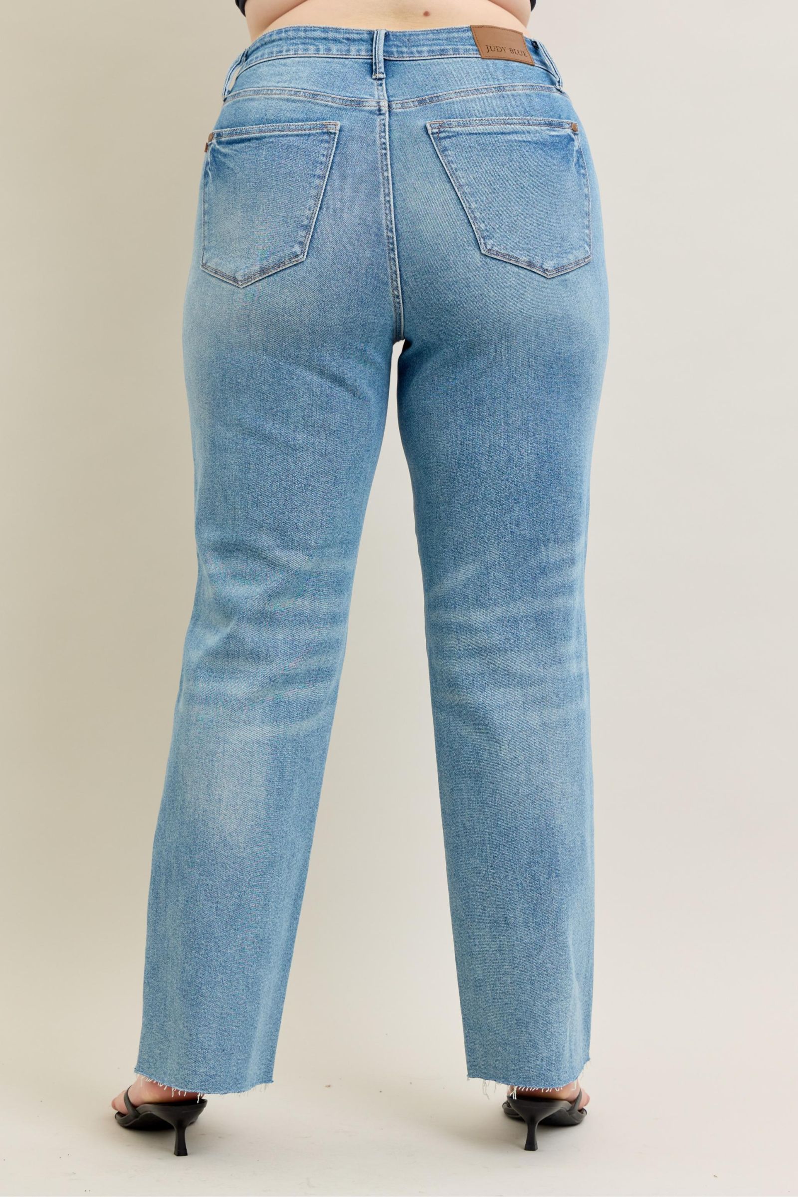 MEDIUM WASH HIGH WAIST RIGID MAGIC STAR SHAPED DESTROYED 90S STRAIGHT JUDY BLUE DENIM-PLUS