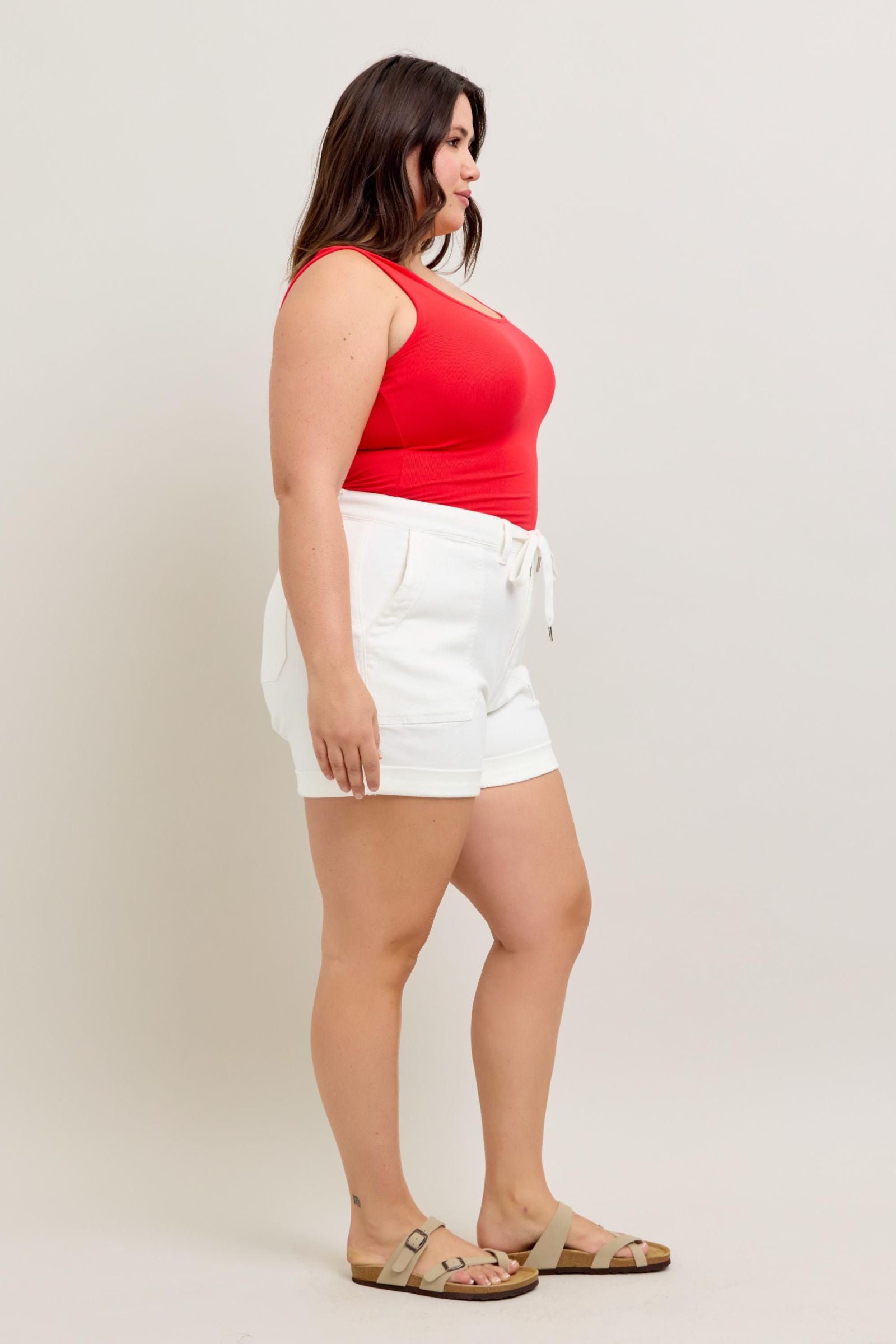 WHITE JOGGERS HIGH WAIST CUFFED JUDY BLUE DENIM SHORTS