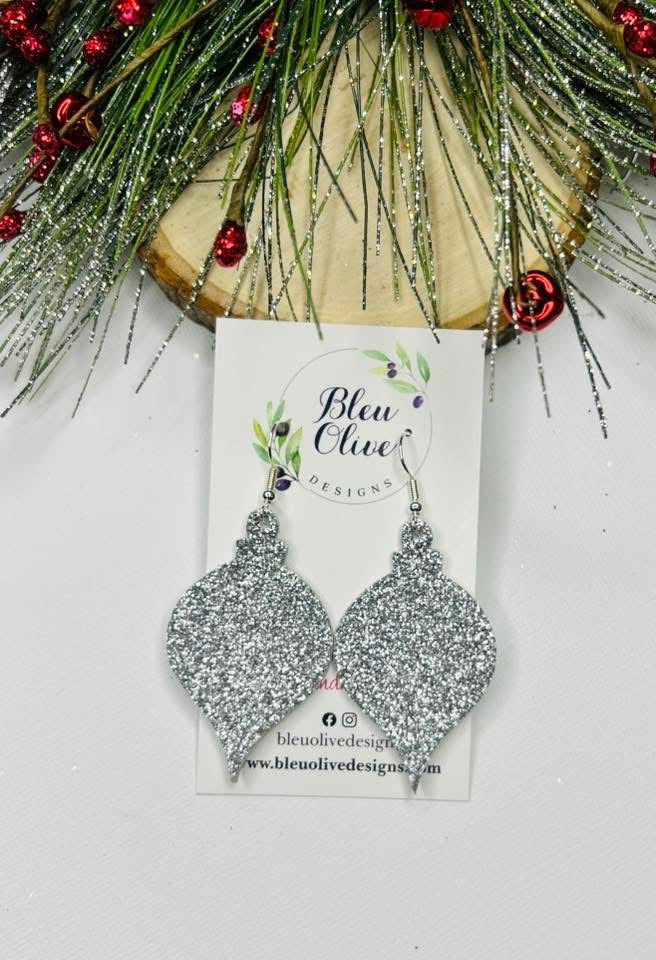 ORNATE LONG CHRISTMAS ORNAMENT SHAPE LEATHER HANDMADE EARRINGS BY B.O.D