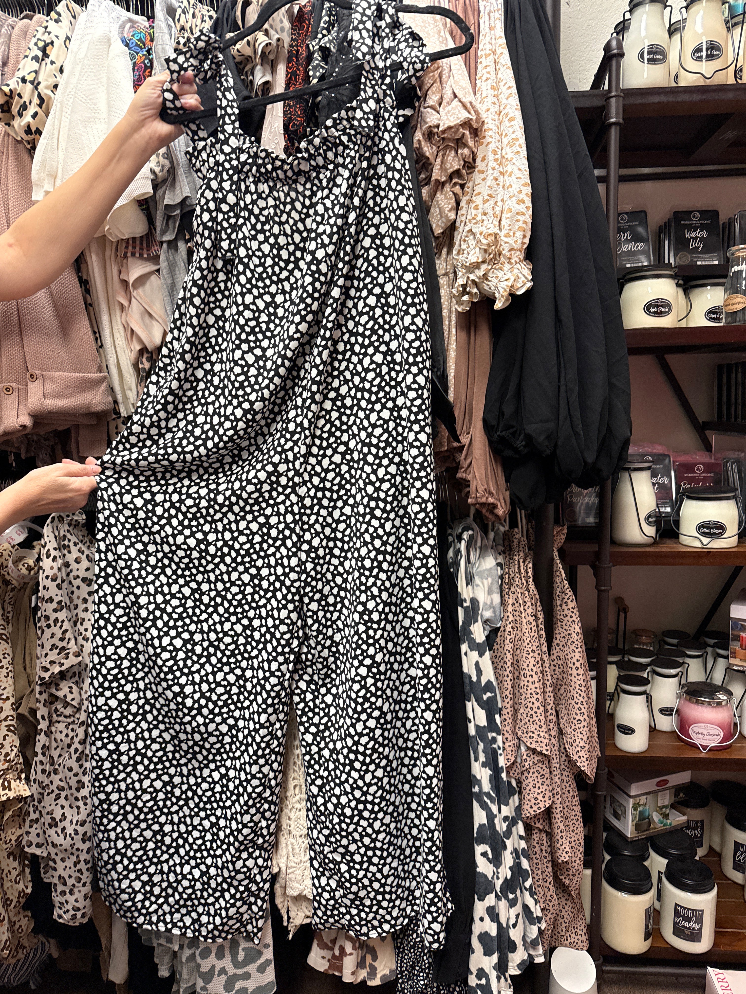 Black Animal Tube Tied Strap Wide Leg Pocket Jumpsuit- SALE