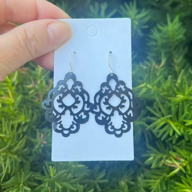BLACK GILDED BLACK METAL DAMASK PRINT HANDMADE BBB EARRINGS