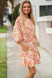 MULTI COLOR FLORAL SYNCHED WAIST POCKETED DRESS