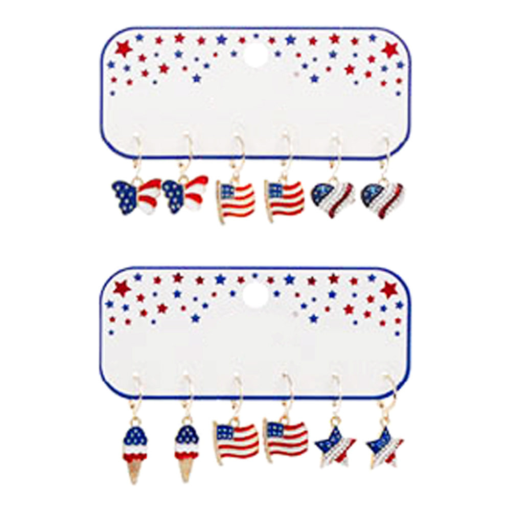 FOURTH OF JULY RWB HUGGIE HOOPS SET OF 3 EARRINGS- SALE