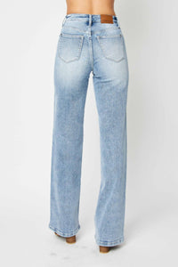 JUDY BLUE HIGH WAIST FRONT YOKE RETRO WIDE MEDIUM WASH DENIM
