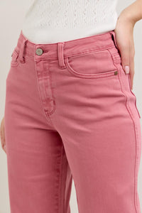 ROSE HIGH WAIST GARMENT DYED RAW HEM CROP WIDE LEG JUDY BLUE DENIM-PLUS