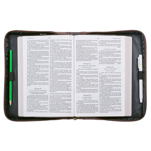 The Lord Is My Strength Brown Faux Leather Bible Cover-LARGE