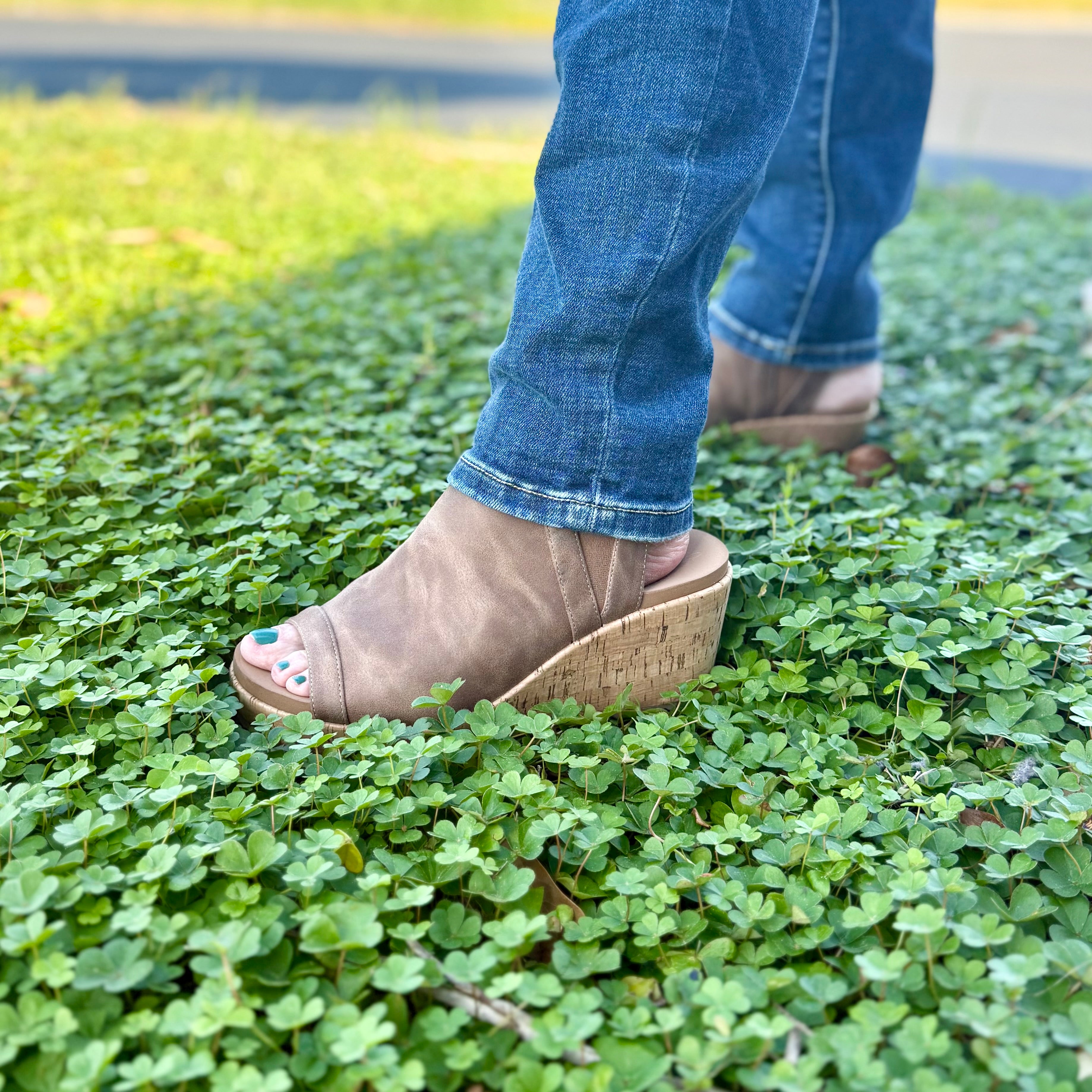 EASY NOW TAN OIL PU CORKYS SANDAL WEDGES