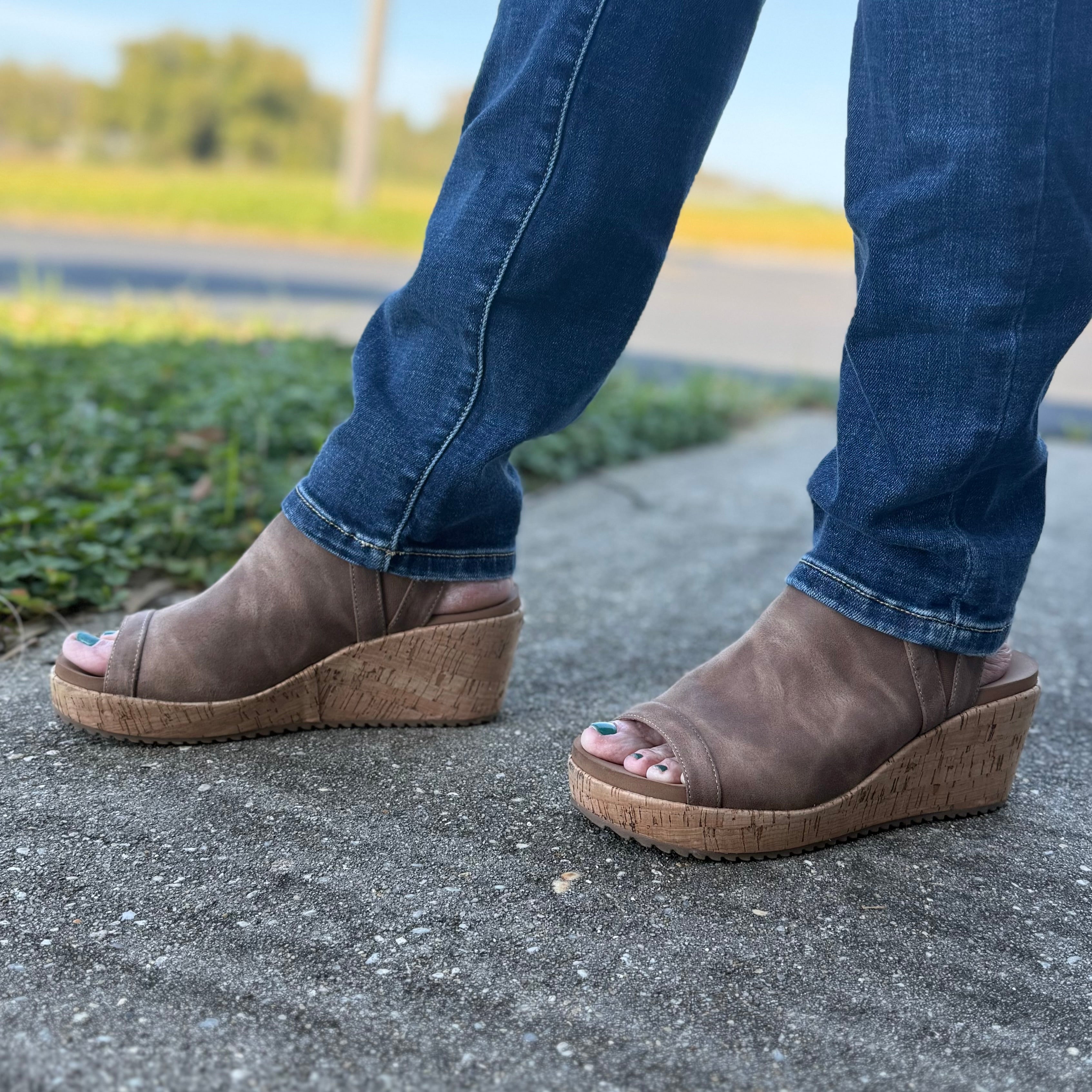 EASY NOW TAN OIL PU CORKYS SANDAL WEDGES