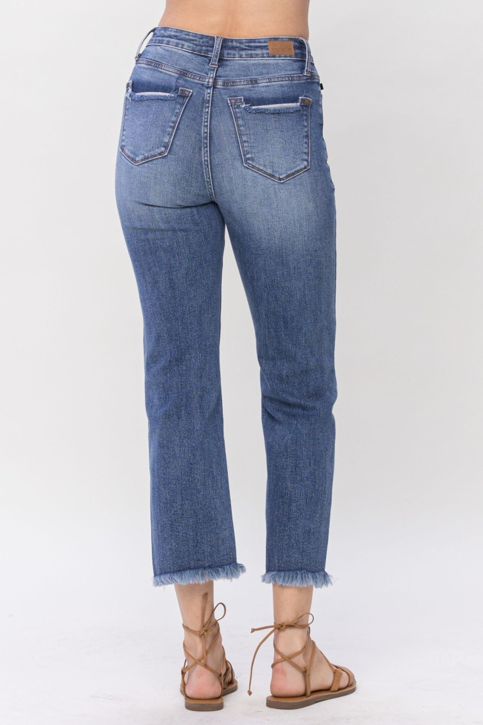 MEDIUM WASH HIGH WAIST DESTROYED CROPPED STRAIGHT JUDY BLUE DENIM-PLUS