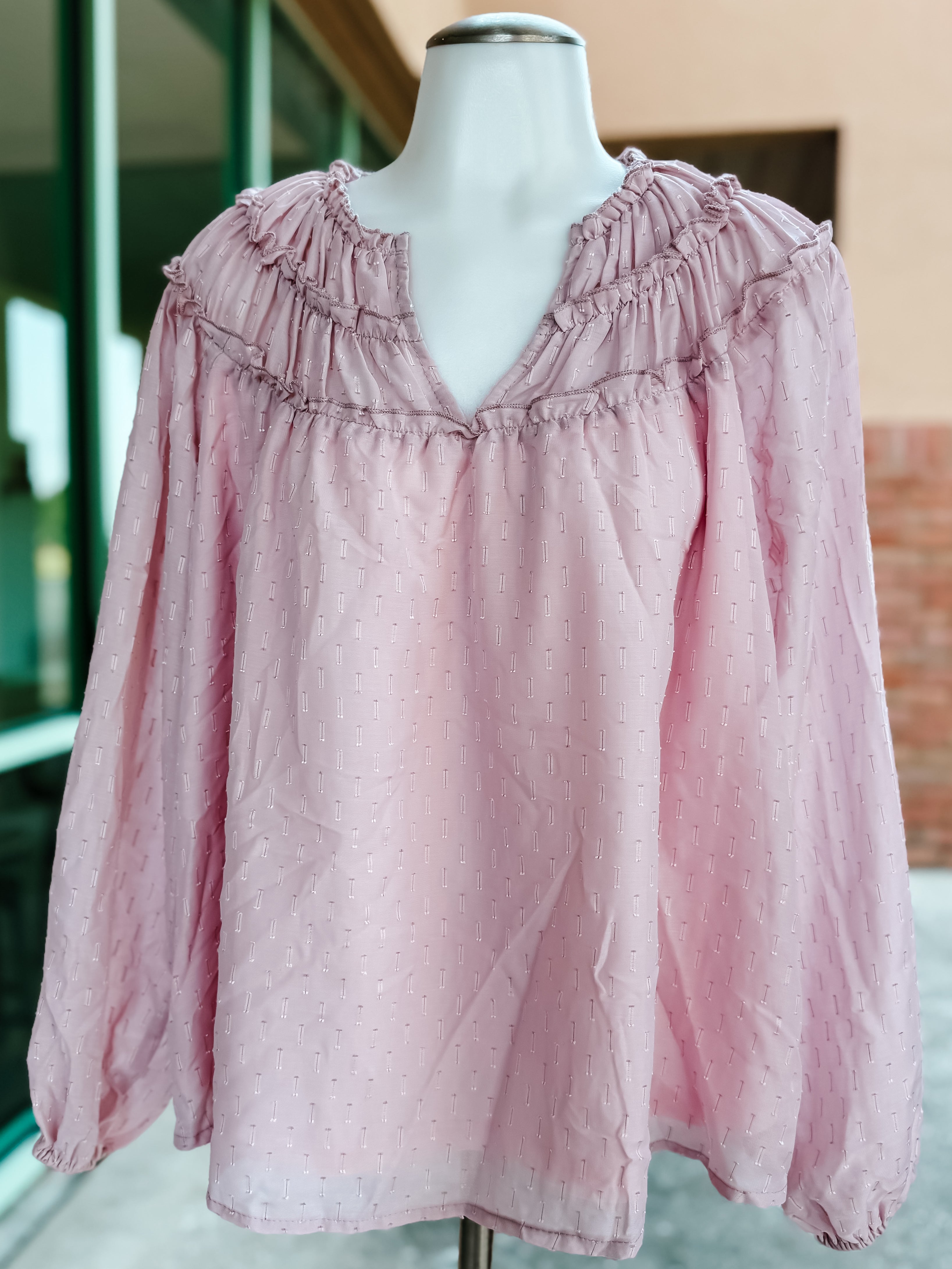 Mauve Ruched Neckline Top- SALE- SMALL AVAILABLE