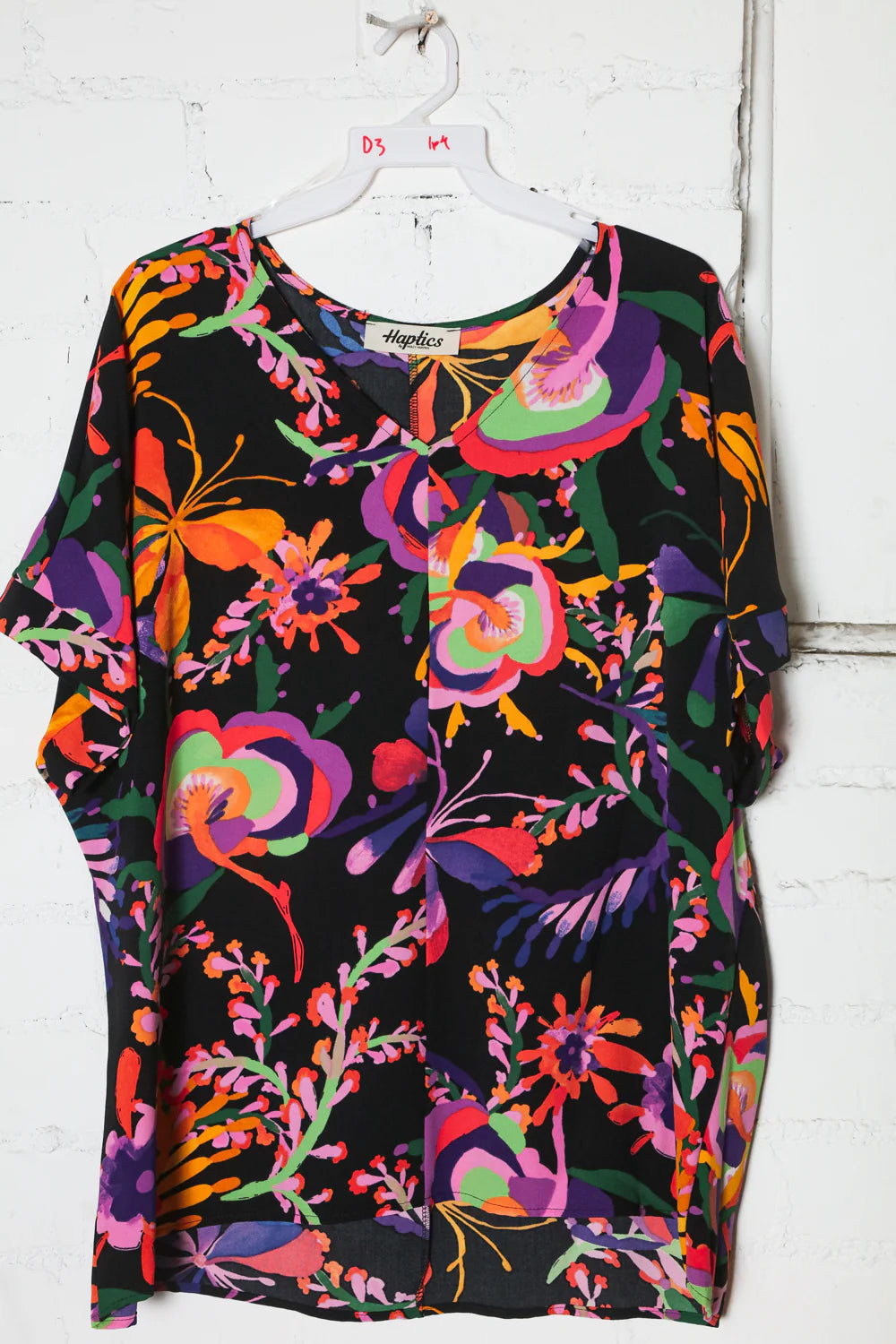 BLACK RED PURPLE FLORAL PRINTED WOVEN DROP SHOULDER KNIT TOP- SALE