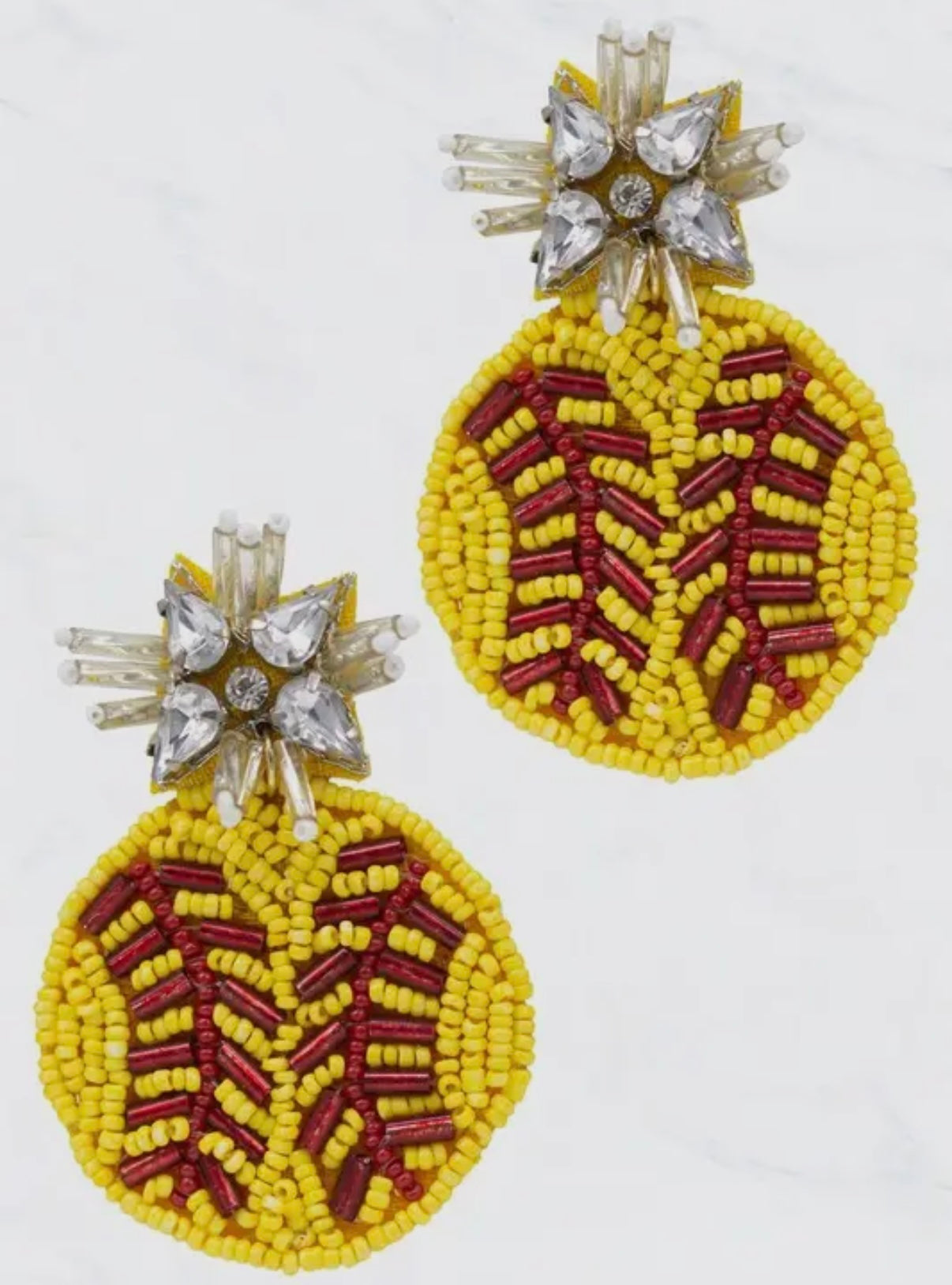 SOFTBALL SEEDBEAD CLUSTER RHINESTONE EARRINGS