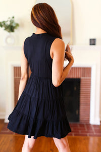 BLACK TIERED SLEEVELESS DRESS