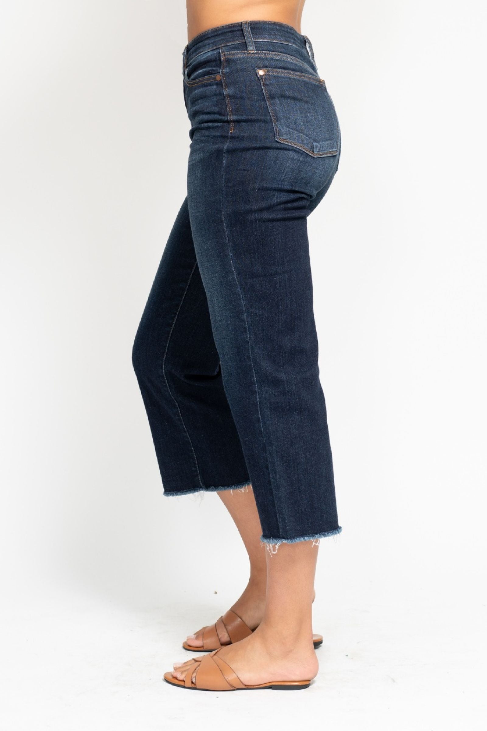 JUDY BLUE DARKWASH HIGH WAIST CROPPED WIDE LEG DENIM