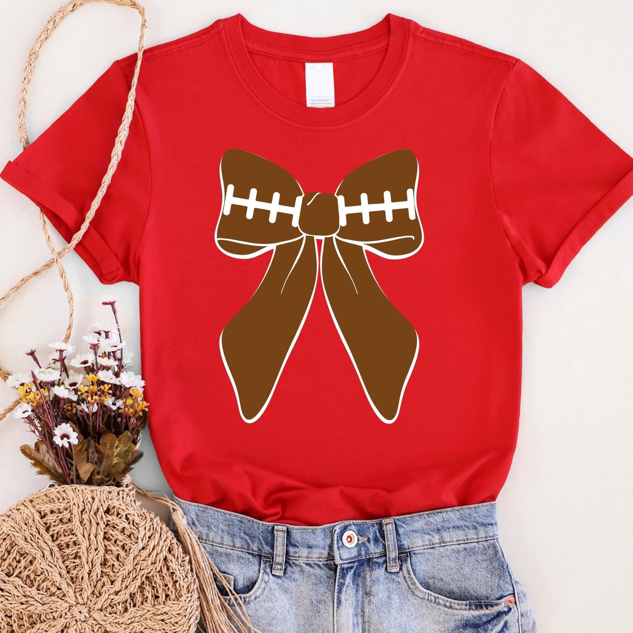 RED FOOTBALL BOW TSHIRT