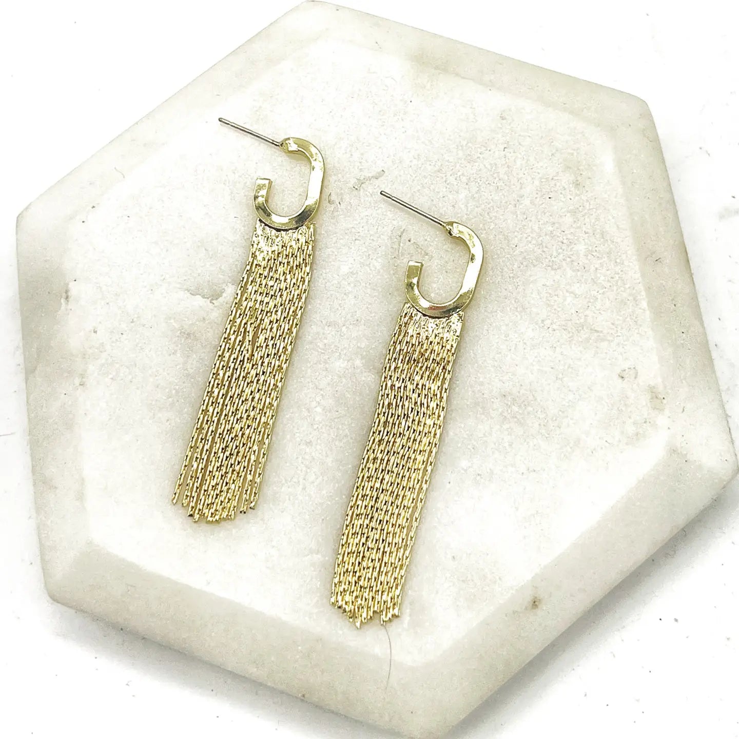 GOLD FRINGE HOOP HUGGIE STATEMENT HANDMADE BBB EARRINGS