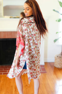 IVORY CORAL BOHO FLORAL KIMONO