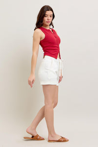 WHITE JOGGERS HIGH WAIST CUFFED JUDY BLUE DENIM SHORTS