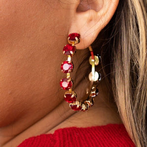 Red Gemstone Hoop Earrings