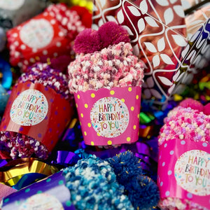 HAPPY BIRTHDAY COZY CUPCAKE SOCKS HANDCRAFTED BY DAISY DUNES