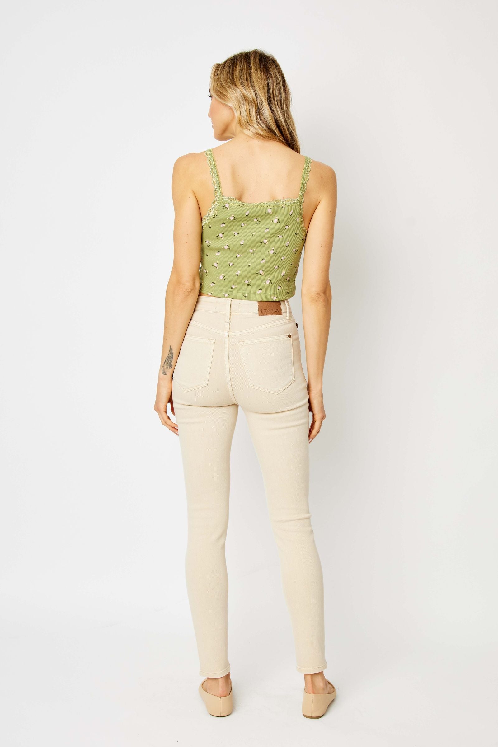 BONE BEIGE COLOR HIGH WAIST GARMENT DYED TUMMY CONTROL SKINNY JUDY BLUE DENIM