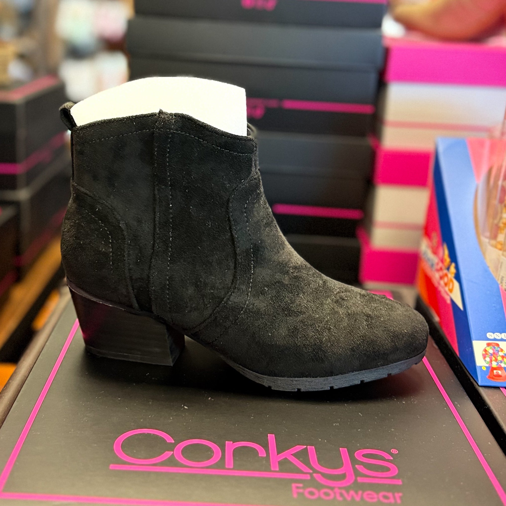 YONDER BLACK FAUX SUEDE CORKYS BOOTIE BOOTS