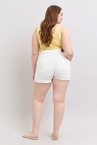 WHITE DOUBLE ROLL CUFFED JUDY BLUE SHORTS-PLUS