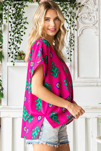 FUCHSIA GREEN DESIGN VNECK TOP