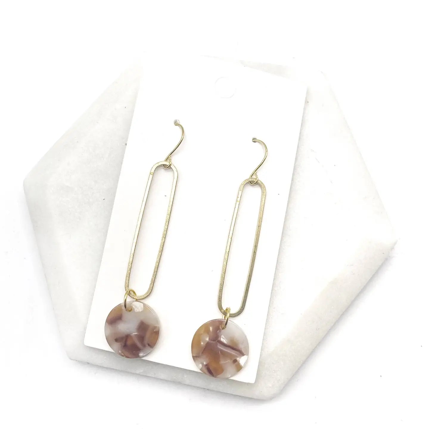 GOLD OBLONGATED CAMEL DISC MINIMALIST HANDMADE BBB EARRINGS