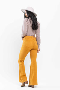 Marigold High Waist Tummy Control Garment Dyed Flare Judy Blue Denim