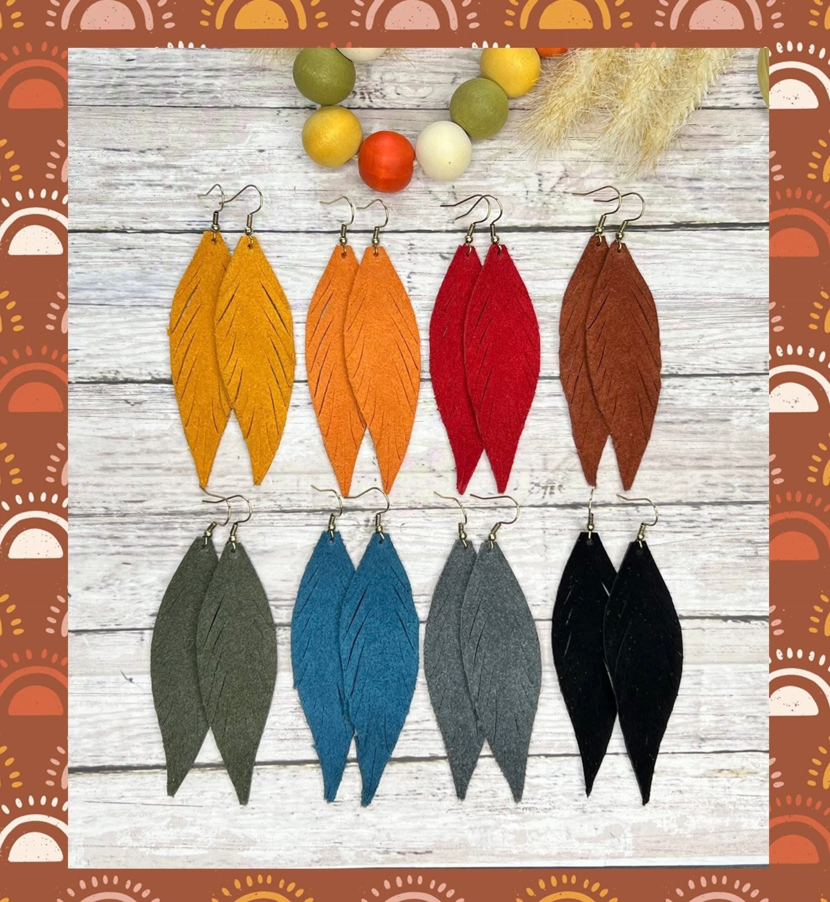 LONG FEATHER LIGHTWEIGHT LEATHER HANDMADE EARRINGS BY B.O.D