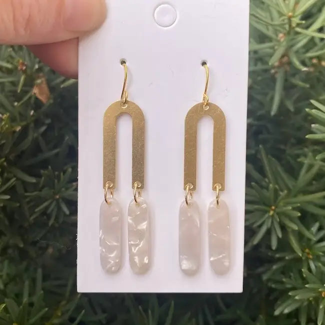 IVORY GOLD ARCH DANGLY HANDMADE BBB EARRINGS