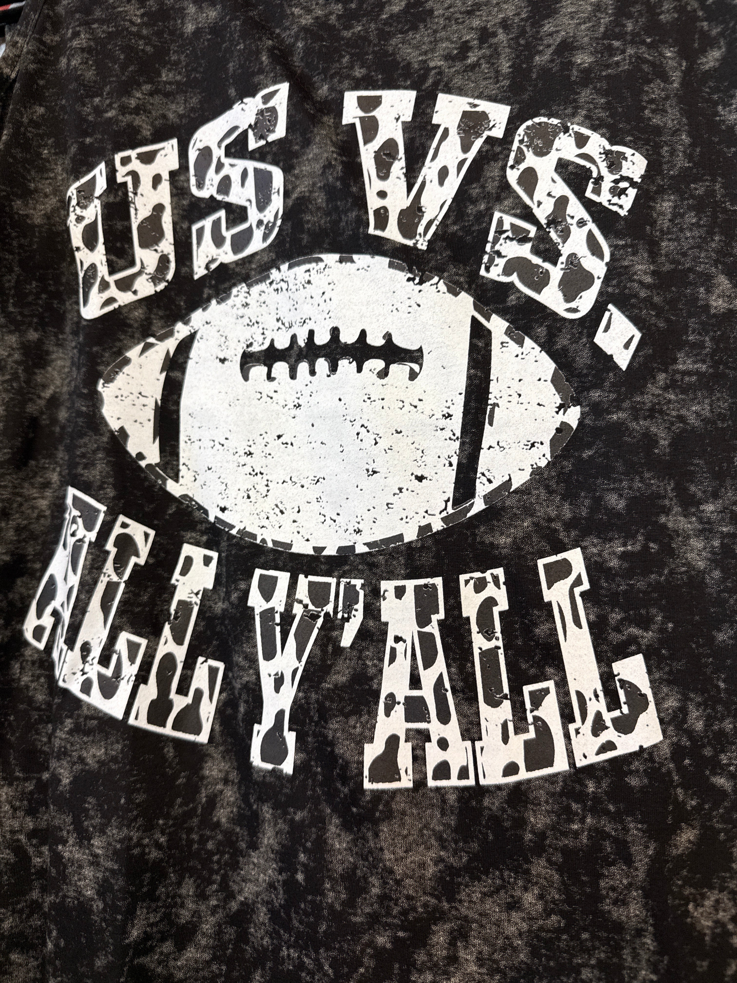 Us Vs. All Y'all Black Acid Wash Football Tank- SALE