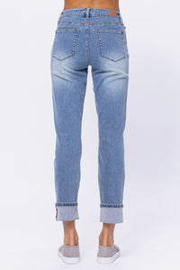 HIGH WAIST VINTAGE WASH MEDIUM WASH BOYFRIEND JUDY BLUE DENIM-PLUS