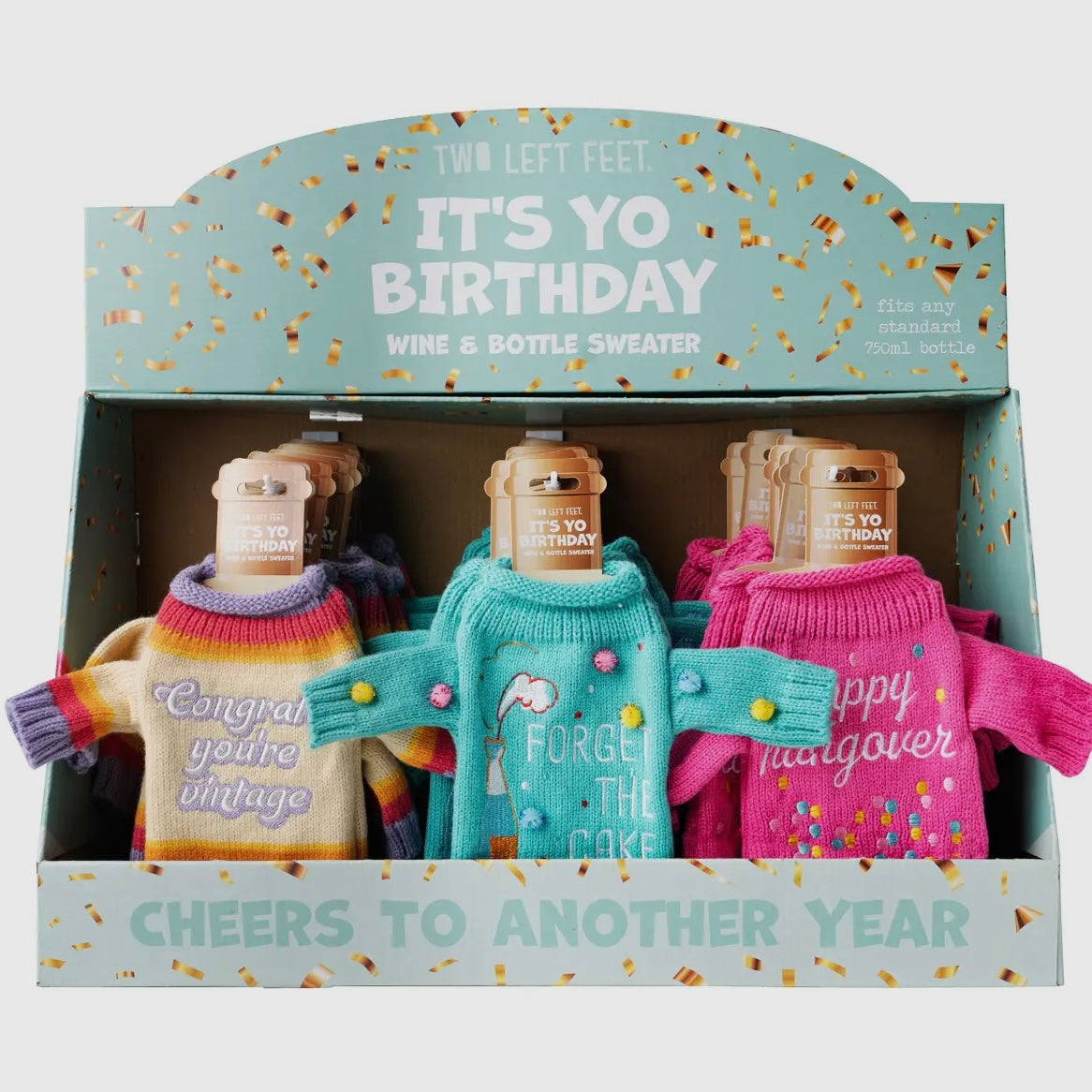 TWO LEFT FEET IT'S YO' BIRTHDAY WINE & BOTTLE SWEATER GAG GIFT