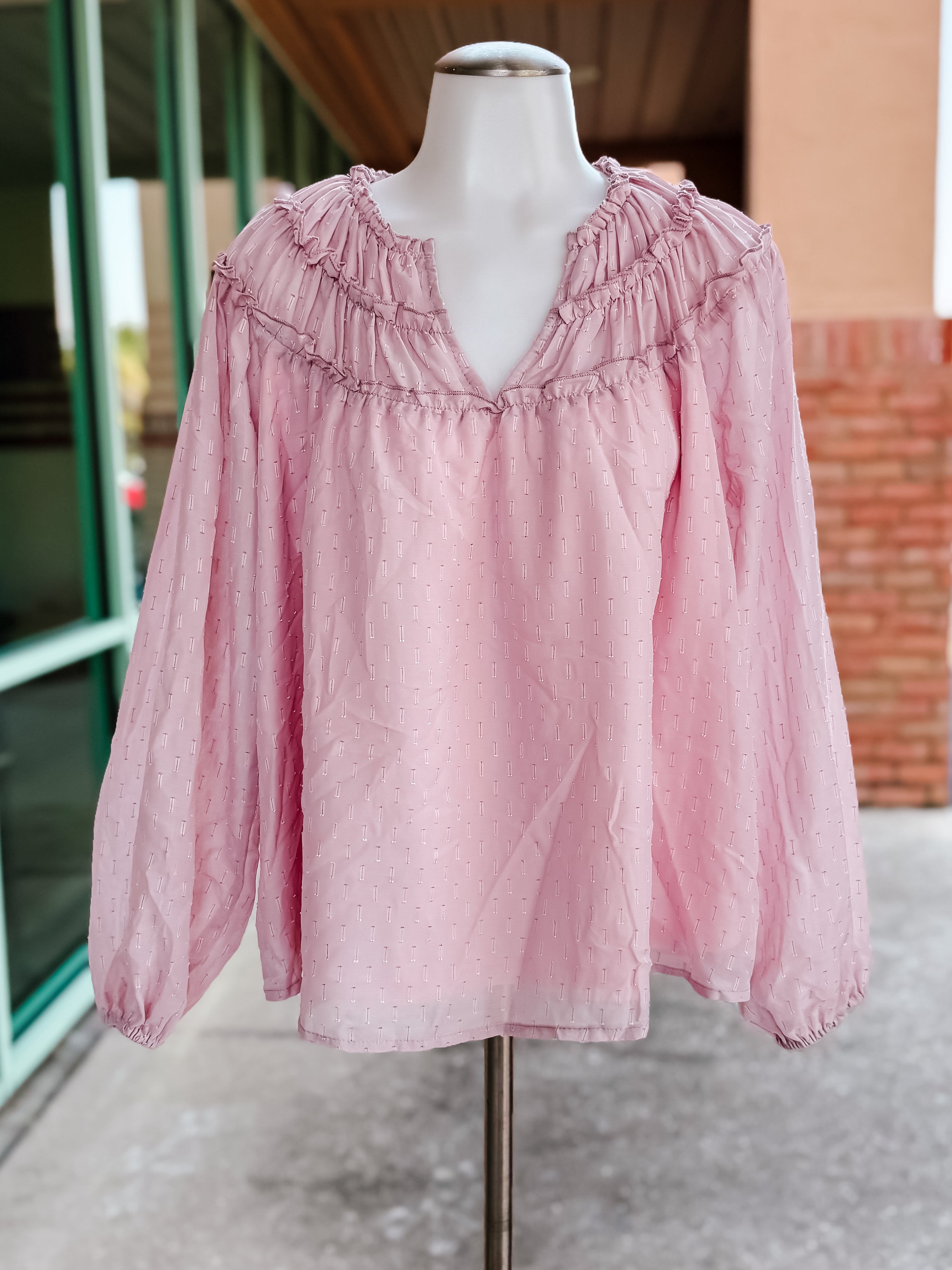 Mauve Ruched Neckline Top- SALE- SMALL AVAILABLE