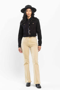 Mid Rise Khaki Garment Dyed Slim Boot Judy Blue Denim-PLUS